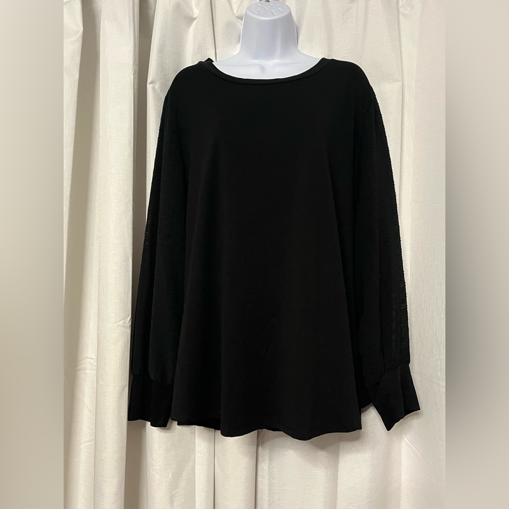 Skies Are Blue Women’s Black Long Sleeve Button Down Back Sheer Shirt Size 3x